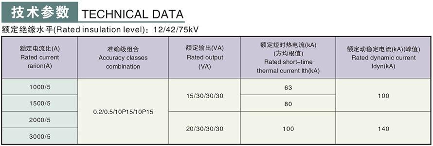 LZZJ4-10型電流互感器技術(shù)參數(shù)