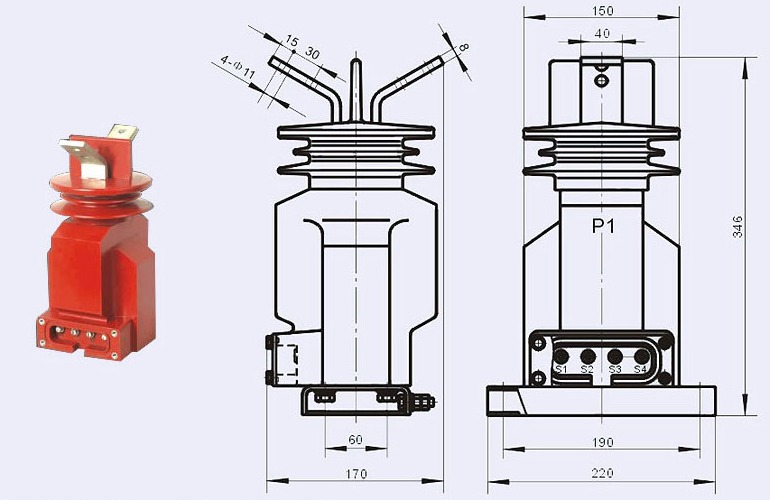 LZZW-10W3型電流互感器外形及安裝尺寸