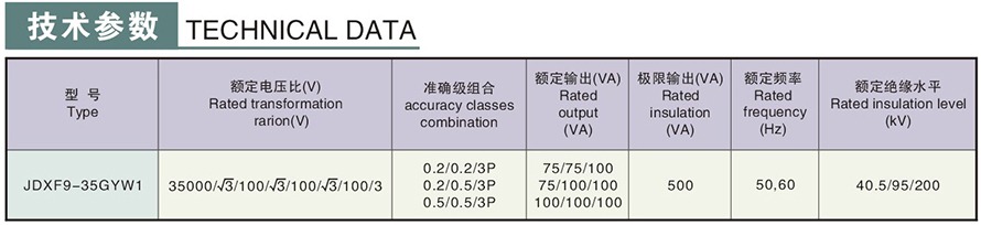 JDXF9-35GYW1型電壓互感器技術(shù)參數(shù)